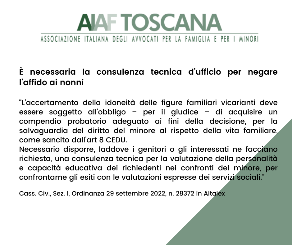 Rassegna giurisprudenziale: È necessaria la consulenza tecnica d’ufficio per negare l’affido ai nonni